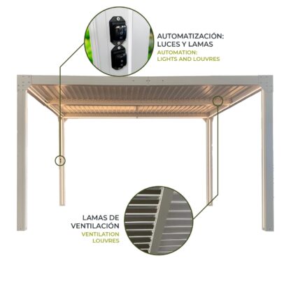 Pérgola Bioclimática Gardiun Somerset 300x400x248 cm - 12m² Cenador Aluminio Blanca | Iluminación LED y Lamas Ajustables - Imagen 3