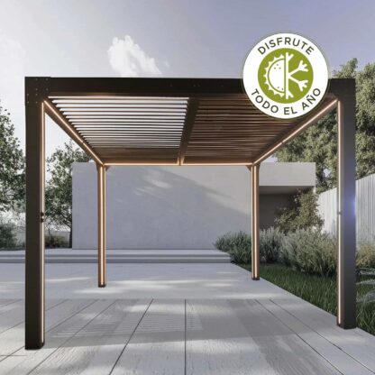 Pérgola Bioclimática Gardiun Somerset 300x300x248 cm - 9m² Cenador Aluminio Antracita | Iluminación LED y Lamas Ajustables - Imagen 2