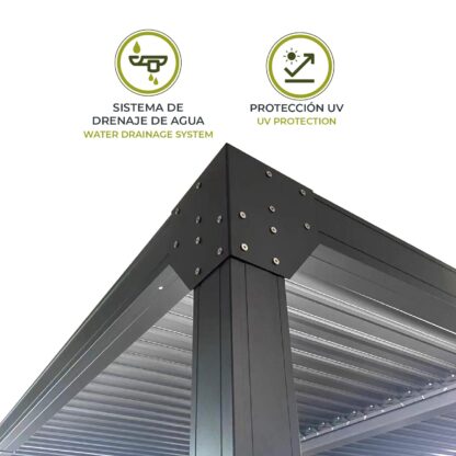 Pérgola Bioclimática Gardiun Somerset 300x300x248 cm - 9m² Cenador Aluminio Antracita | Iluminación LED y Lamas Ajustables - Imagen 5