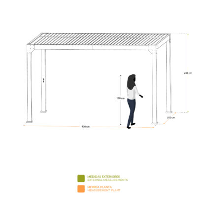 Pérgola Bioclimática Gardiun Somerset 300x400x248 cm - 12m² Cenador Aluminio Antracita | Iluminación LED y Lamas Ajustables - Imagen 4