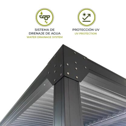 Pérgola Bioclimática Gardiun Somerset 300x400x248 cm - 12m² Cenador Aluminio Antracita | Iluminación LED y Lamas Ajustables - Imagen 5