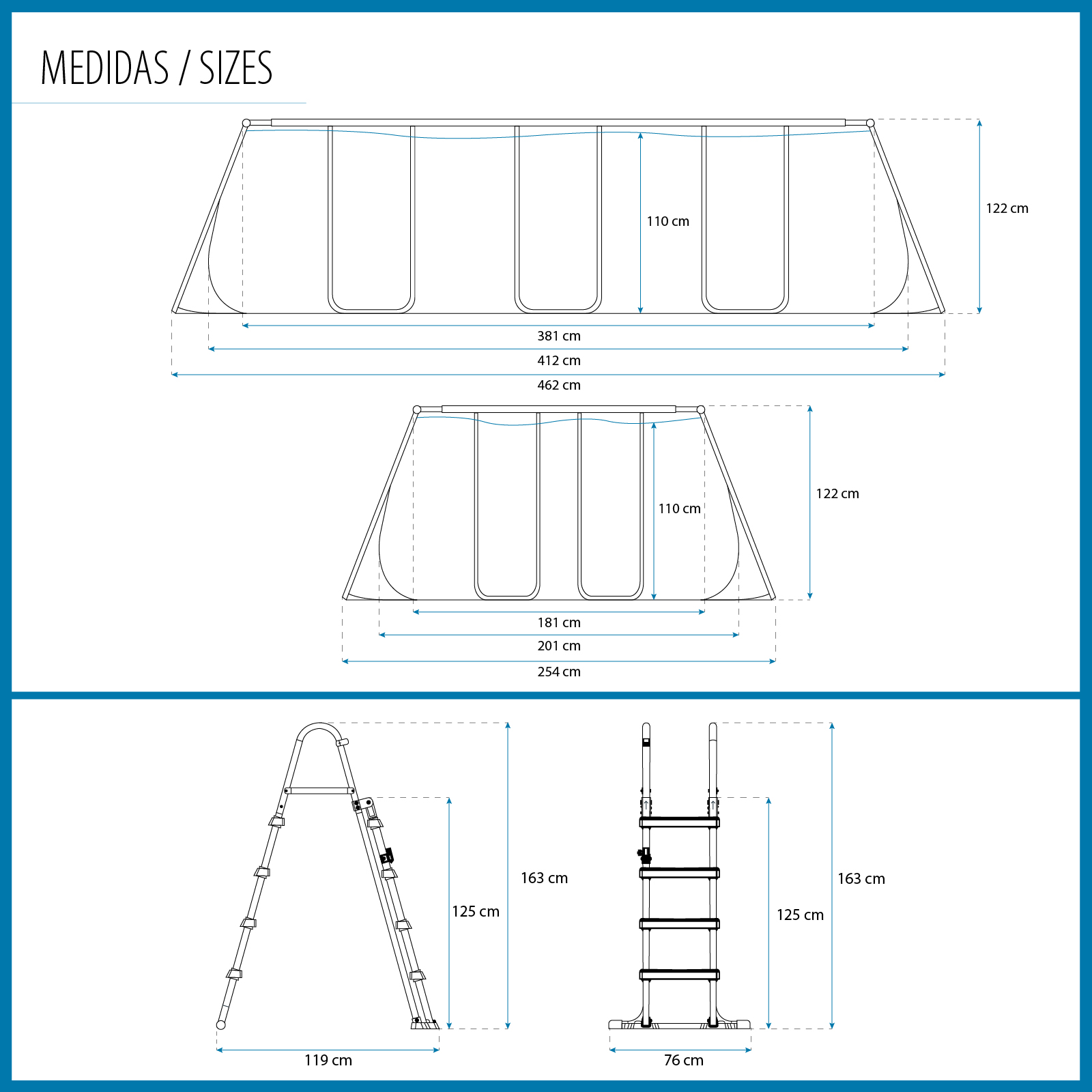Piscina Tubular Rectangular Bestway Power Steel 412x201x122 cm Depuradora de Cartucho y Escalera Color Gris - Imagen 4