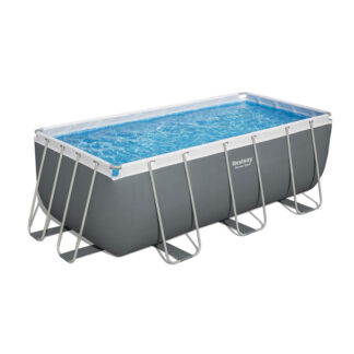 Piscina Tubular Rectangular Bestway Power Steel 412x201x122 cm con Depuradora de Arena Escalera y Dispensador Químico Color Gris