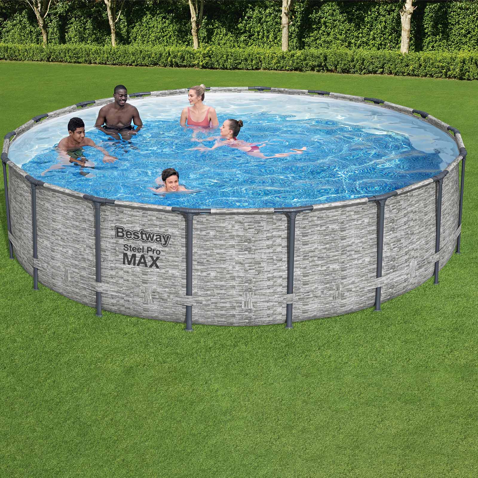 Piscina Desmontável Tubular Bestway Steel Pro Max Design Pedra Ø549x122 cm Purificador Cartucho 5.678 L/H, Cobertura e Escada - Image 2
