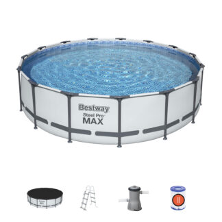 Piscina Desmontável Tubular Bestway Steel Pro Max Ø457x107 cm com Filtro de Cartucho 3.028 l/h, Cobertura e Escada