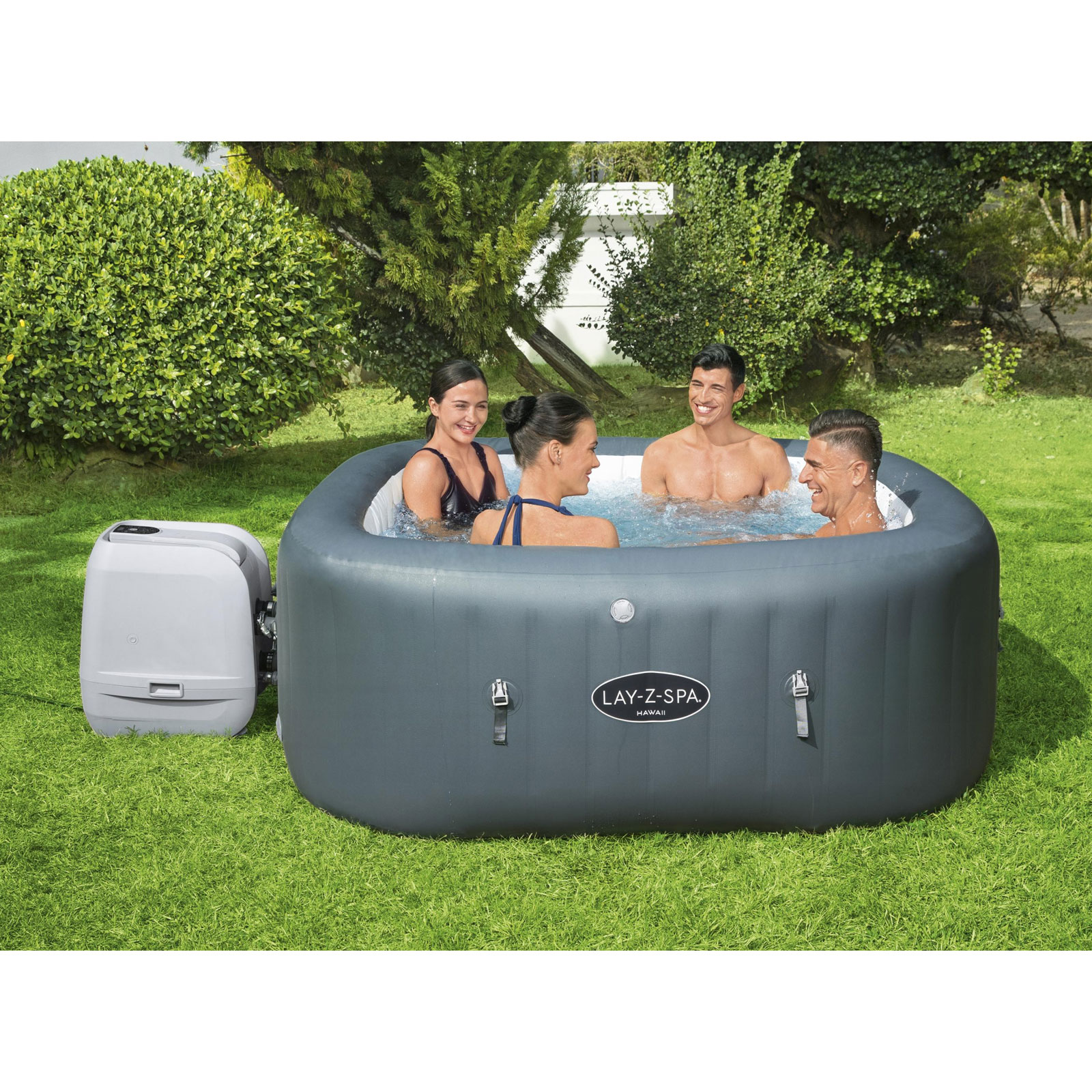 Spa Insuflável Bestway Lay-Z Hawaii Hydrojet Pro Ø180x71 cm para 4-6 Pessoas | Quadrado | Filtro 1.325L/H | Cobertura | Capacidade 840L | Cinzento - Image 2