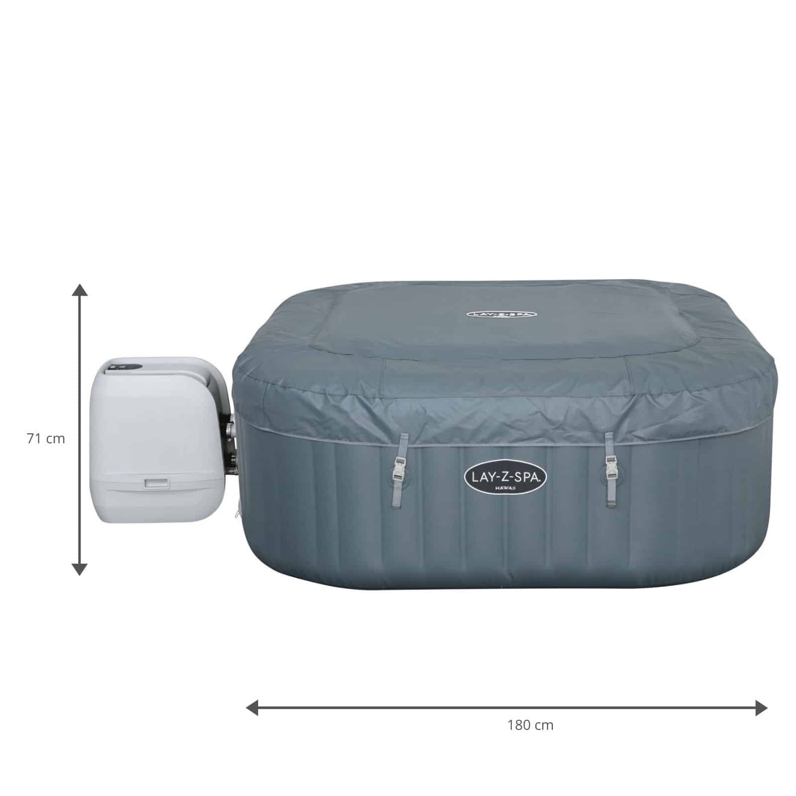 Spa Insuflável Bestway Lay-Z Hawaii Hydrojet Pro Ø180x71 cm para 4-6 Pessoas | Quadrado | Filtro 1.325L/H | Cobertura | Capacidade 840L | Cinzento - Image 3