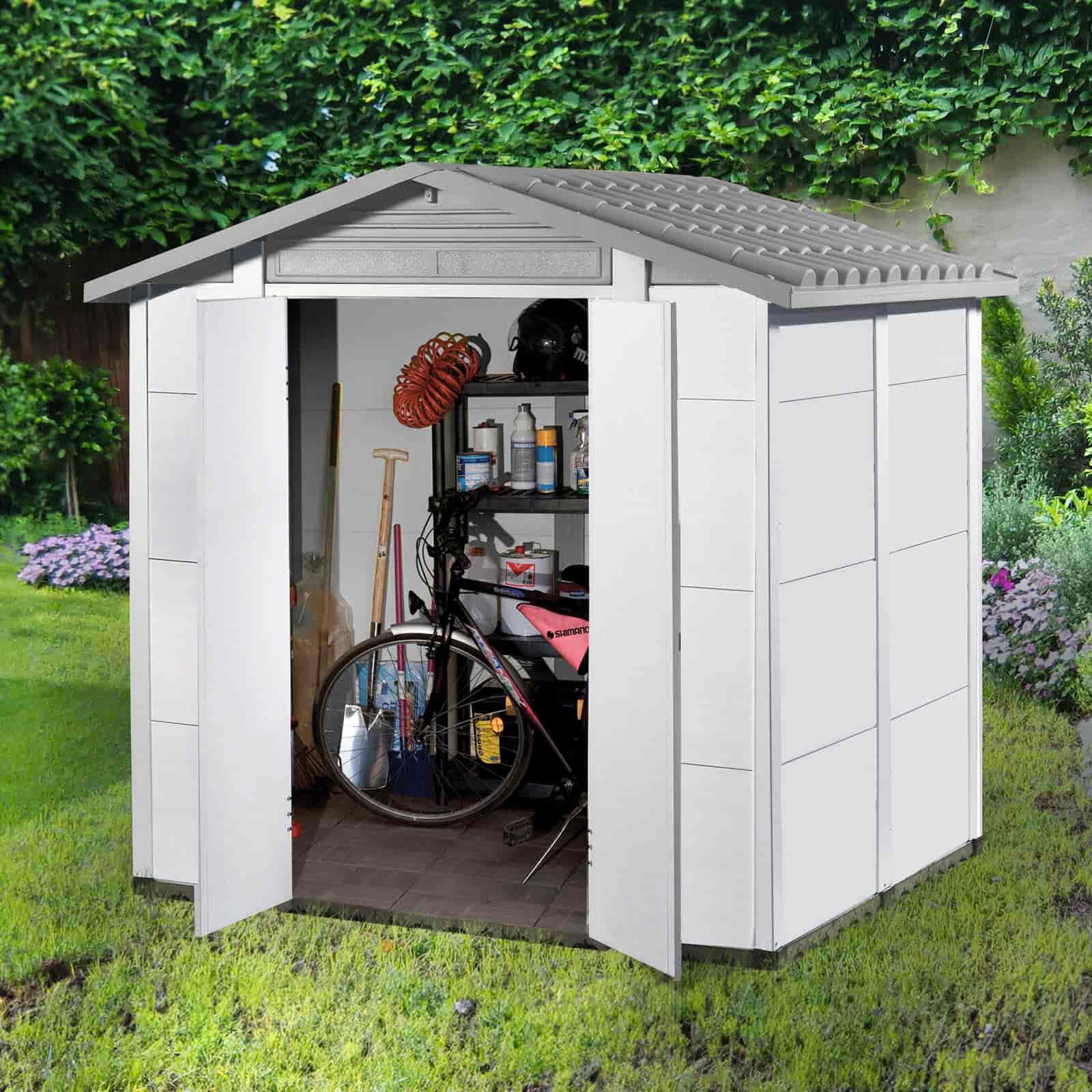 Galpão de Resina Gardiun Urban 200 - 3,98 m² 220 x 181 x 177/216 cm com Piso de 45 mm e Porta de Abertura Dupla | Cinza - Image 2