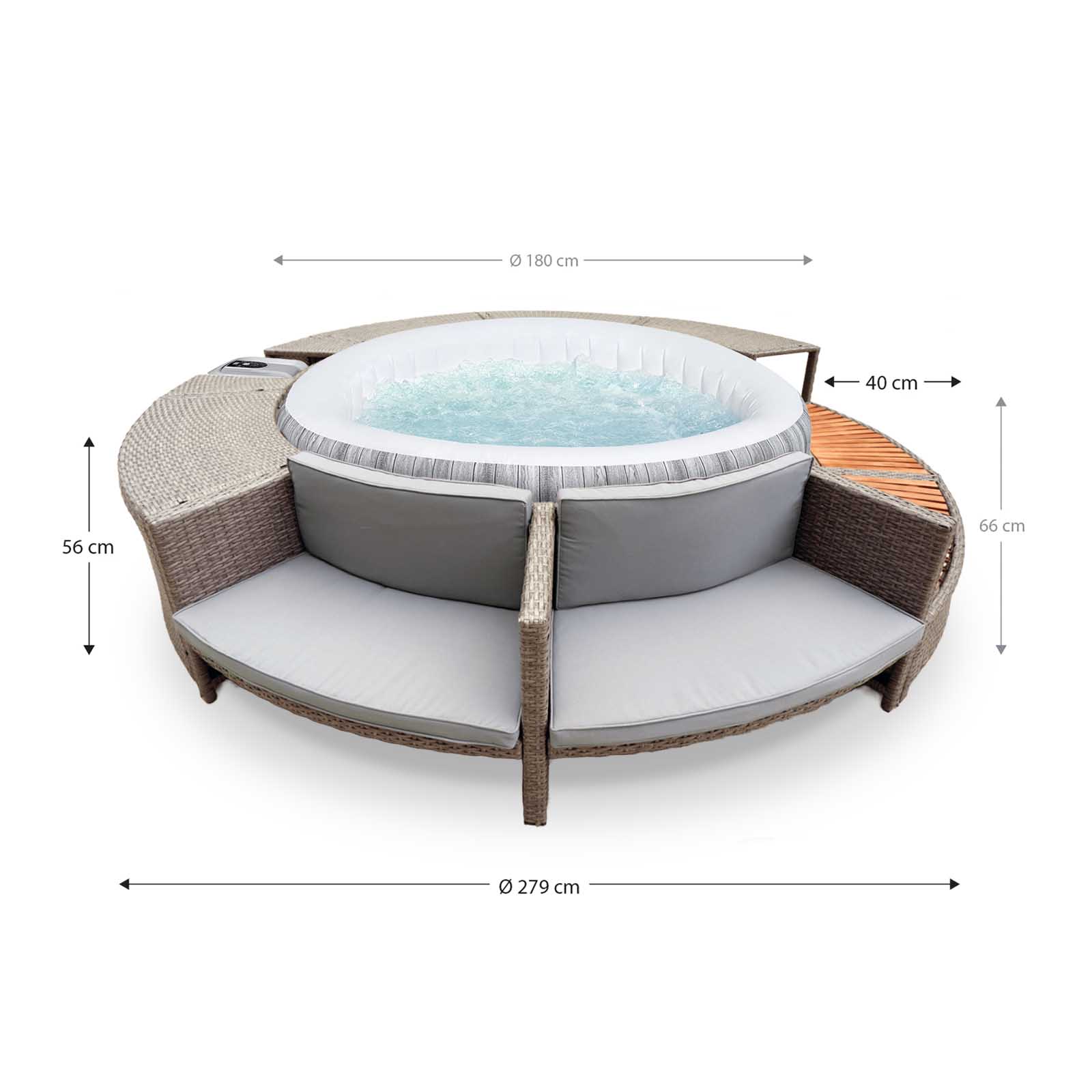 Spa Insuflável de Hidromassagem Bestway Lay-Z-SPA Fiji Airjet Ø180x66 cm + Revestimento K2O Full Surround 180 289x45x56 cm Borda para Spa - Image 4