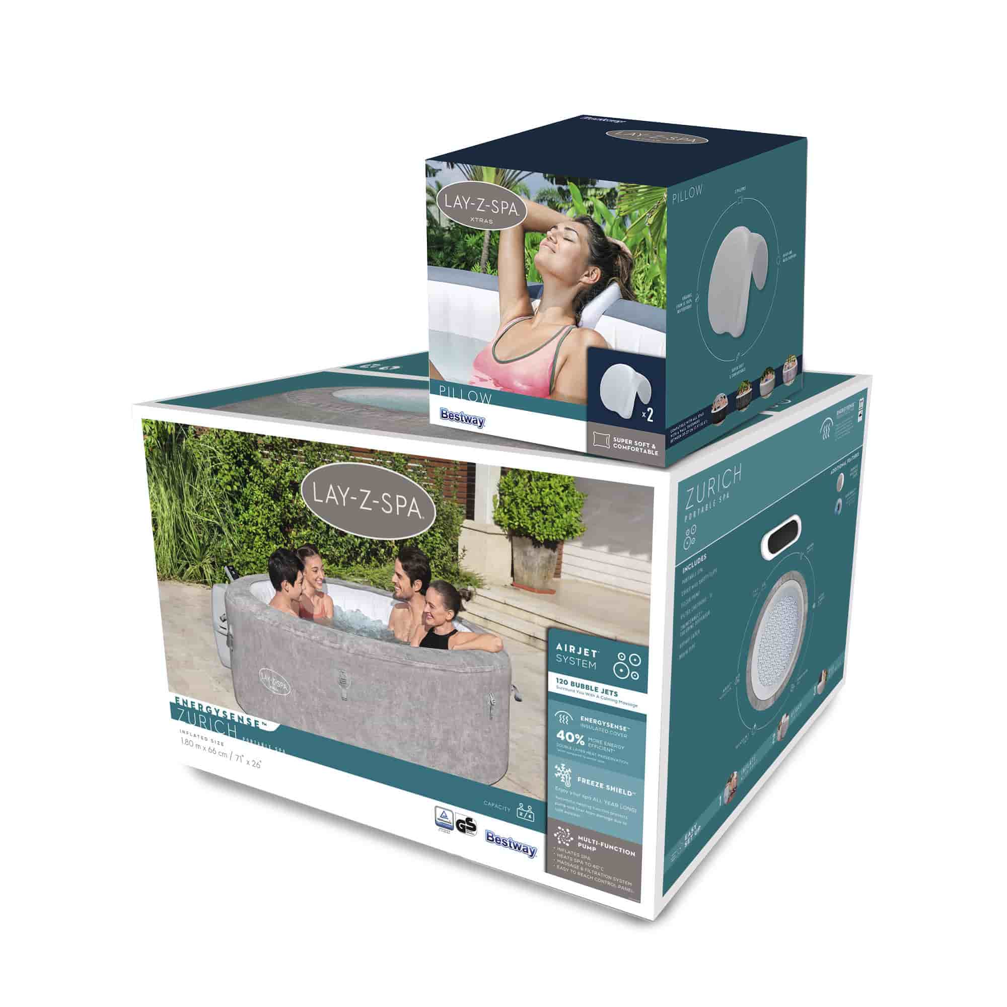 Spa Insuflável Bestway Lay-Z-Spa Zurich Ø180×66 cm para 4 Pessoas com Airjet, Cobertura e 2 Apoios de Cabeça - Image 3