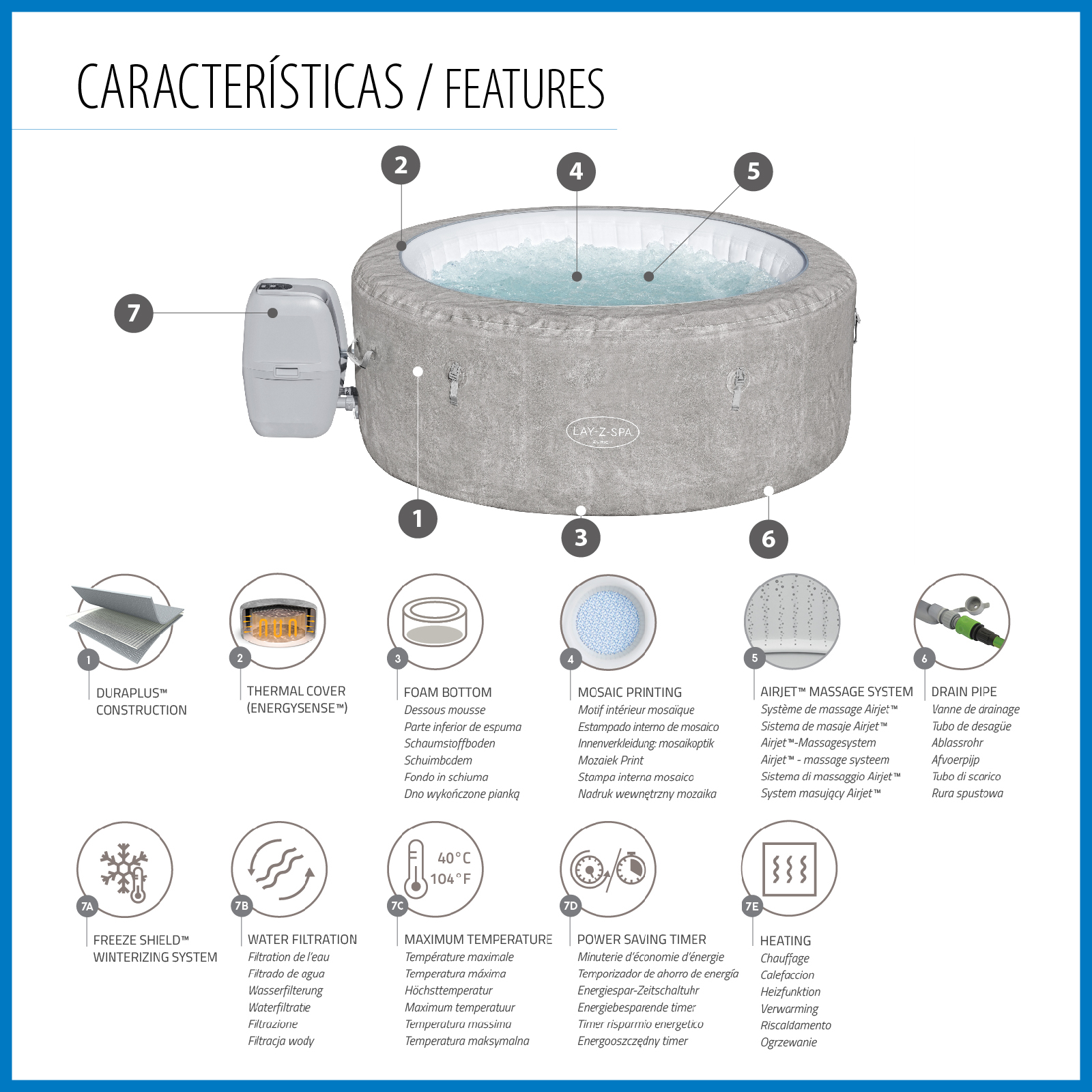 Spa Hinchable Bestway Lay-Z-Spa Zurich Ø180×66 cm para 4 Personas con Airjet , Cobertor y 2 Reposacabezas - Imagen 4