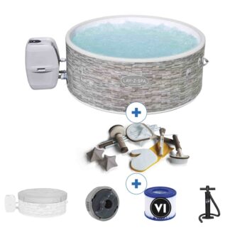 Spa Insuflável Bestway Lay-Z-Spa Vancouver Ø155x60 cm para 3-5 Pessoas com Airjet, Cobertura e Kit de Limpeza