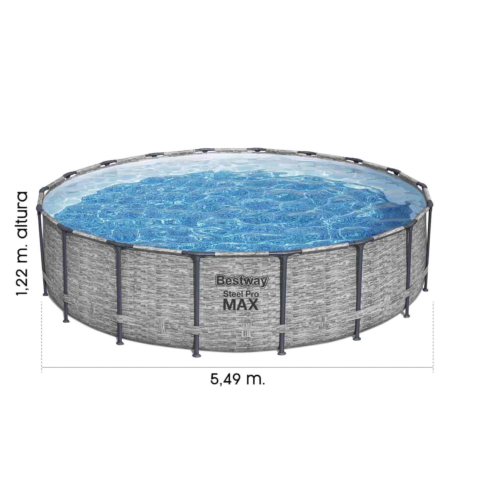 Piscina Desmontable Tubular Bestway Steel Pro Max Diseño Piedra Ø549x122 cm Depuradora Cartucho 5.678 L/H Cobertor, Escalera y Kit Limpiafondos - Imagen 3