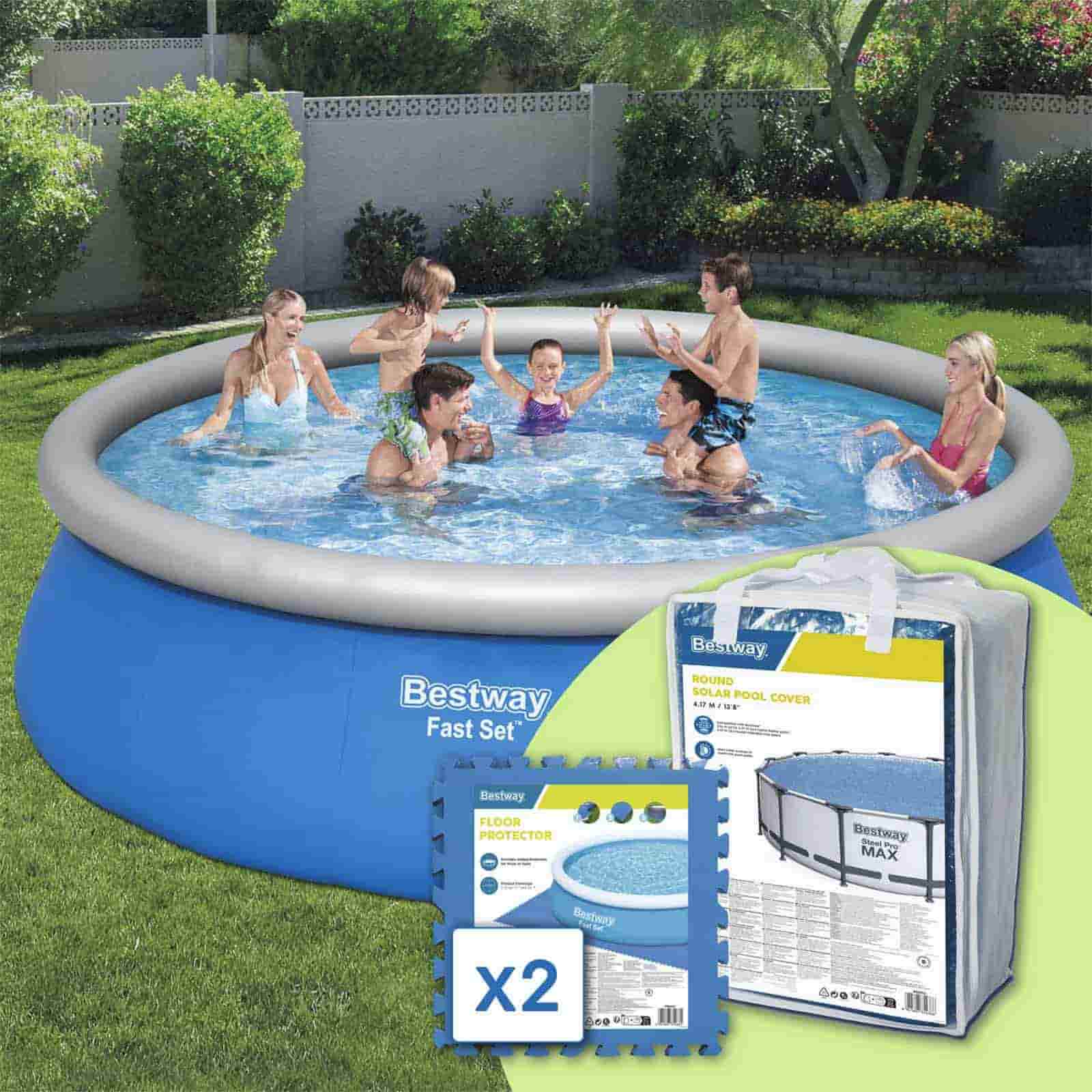 Piscina Desmontável Autoportante Bestway Fast Set Ø457×122 cm, Filtro de Cartucho de 3.028 L/H, Cobertura solar, Escada e Tapete Protetor para o Solo - Image 2