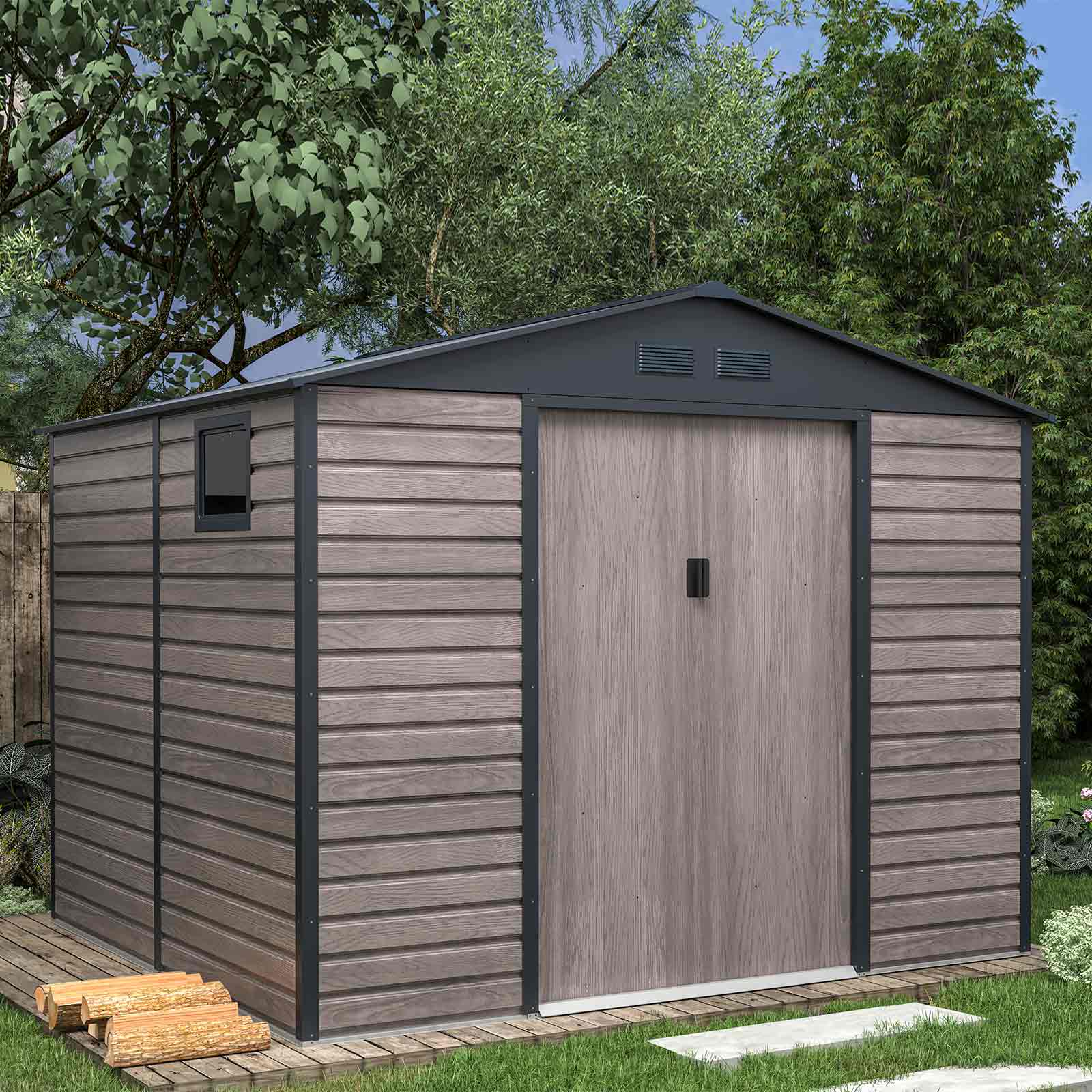 Caseta Metálica Gardiun Surrey 7,06 m2 Exterior 277x255x219 cm de Aço com Janela Lateral e Efeito Madeira Veiada - Image 2