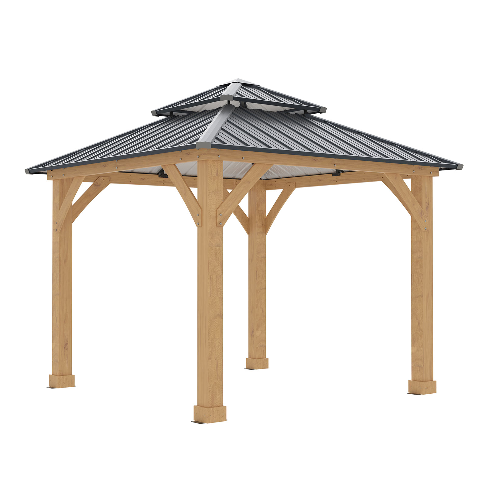 Pérgula de Jardim Gardiun Denver 8,76 m² 297x297x300 cm Madeira laminada | Postes de 14x14 cm | Cobertura dupla de aço | Fixação incluída