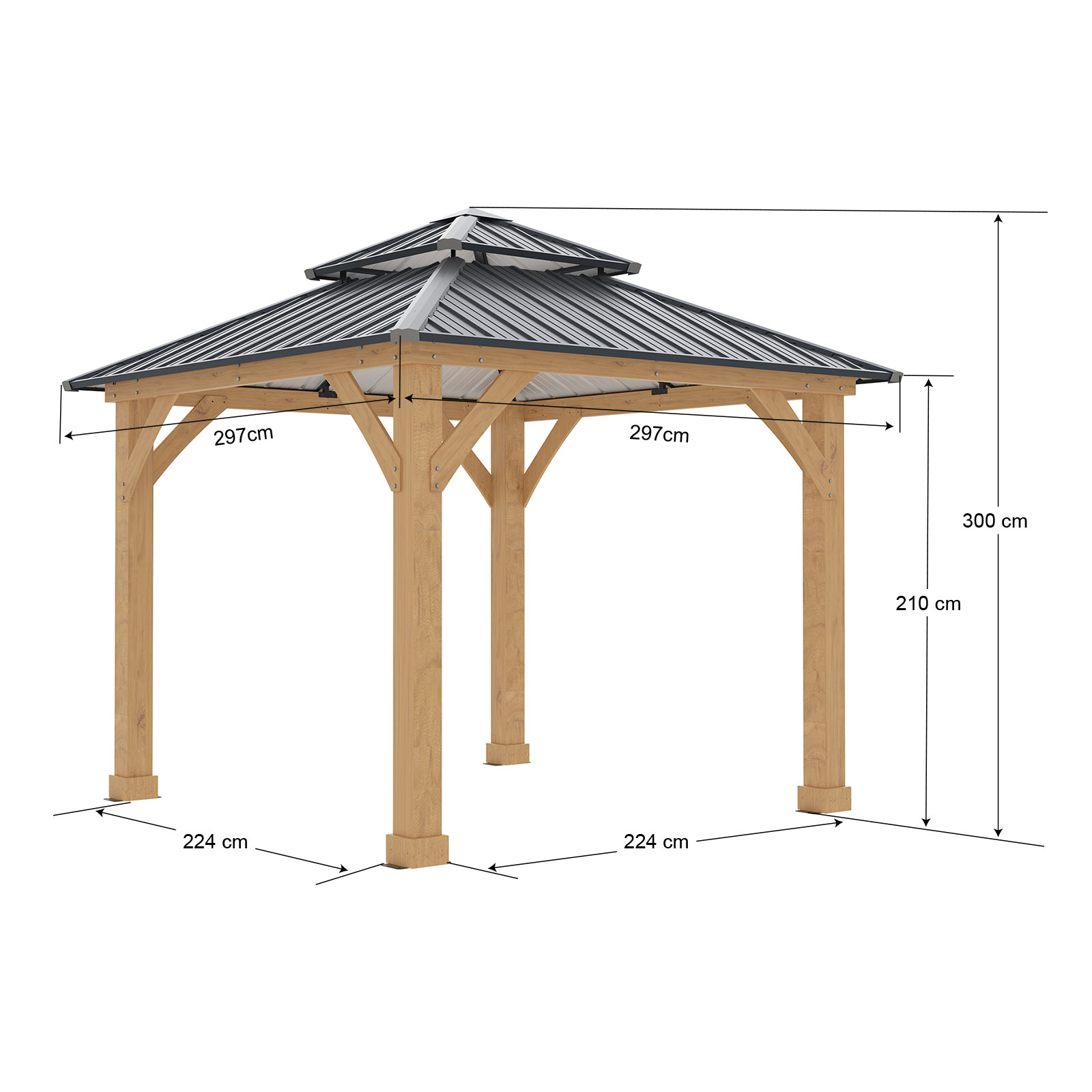 Pérgula de Jardim Gardiun Denver 8,76 m² 297x297x300 cm Madeira laminada | Postes de 14x14 cm | Cobertura dupla de aço | Fixação incluída - Image 4