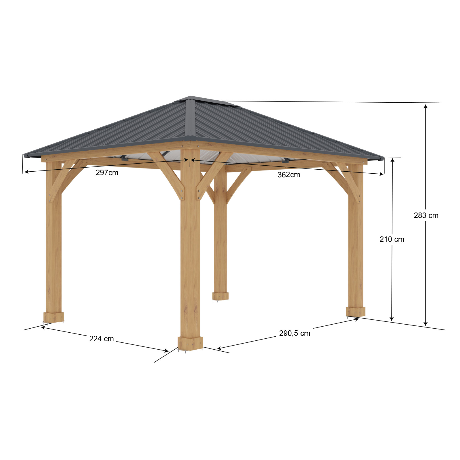 Pérgula de Jardim Gardiun Tucson 10,72 m² 362x297x283 cm Madeira laminada | Postes de 14x14 cm | Cobertura de aço | Fixação incluída - Image 4