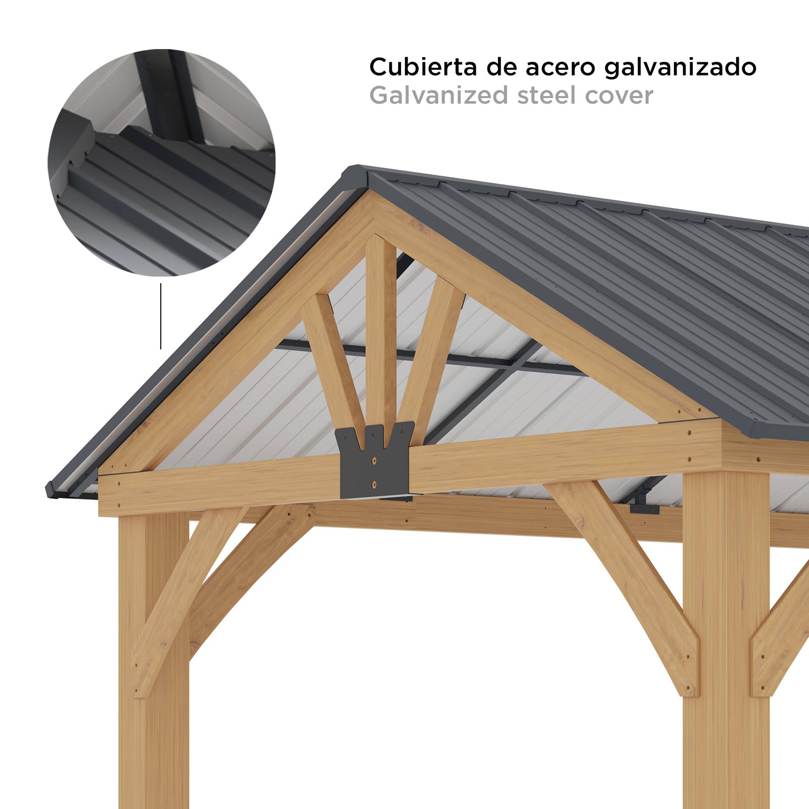 Pérgula de Jardim Gardiun Fénix 12 m² 300x401x282 cm Madeira laminada | Postes de 14x14 cm | Cobertura de aço | Fixação incluída - Image 5