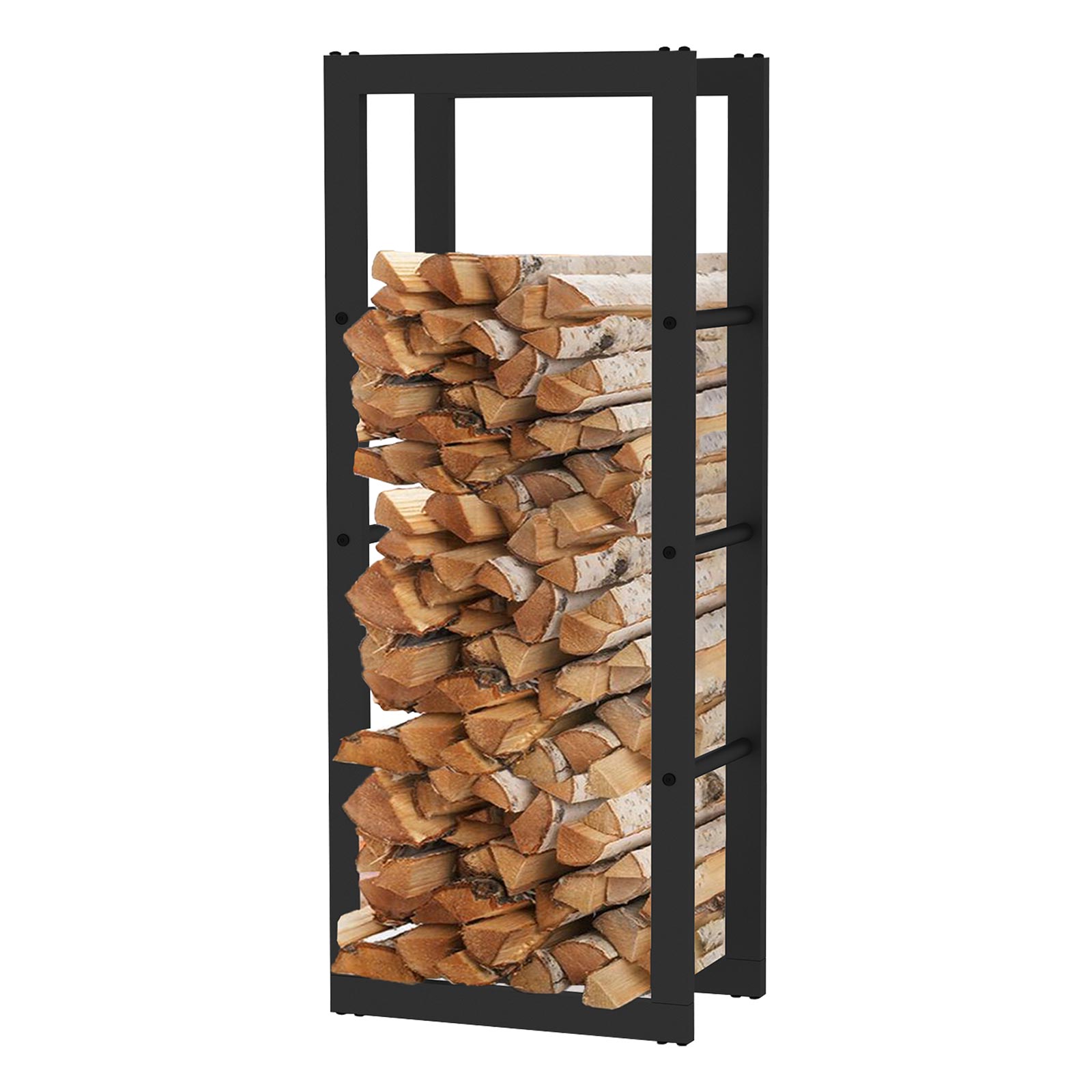 Porta-lenha de Interior Kekai Rack I 40x25x100 cm Armazenamento de Madeira com Estrutura de Aço Galvanizado, cor Preto - Image 3