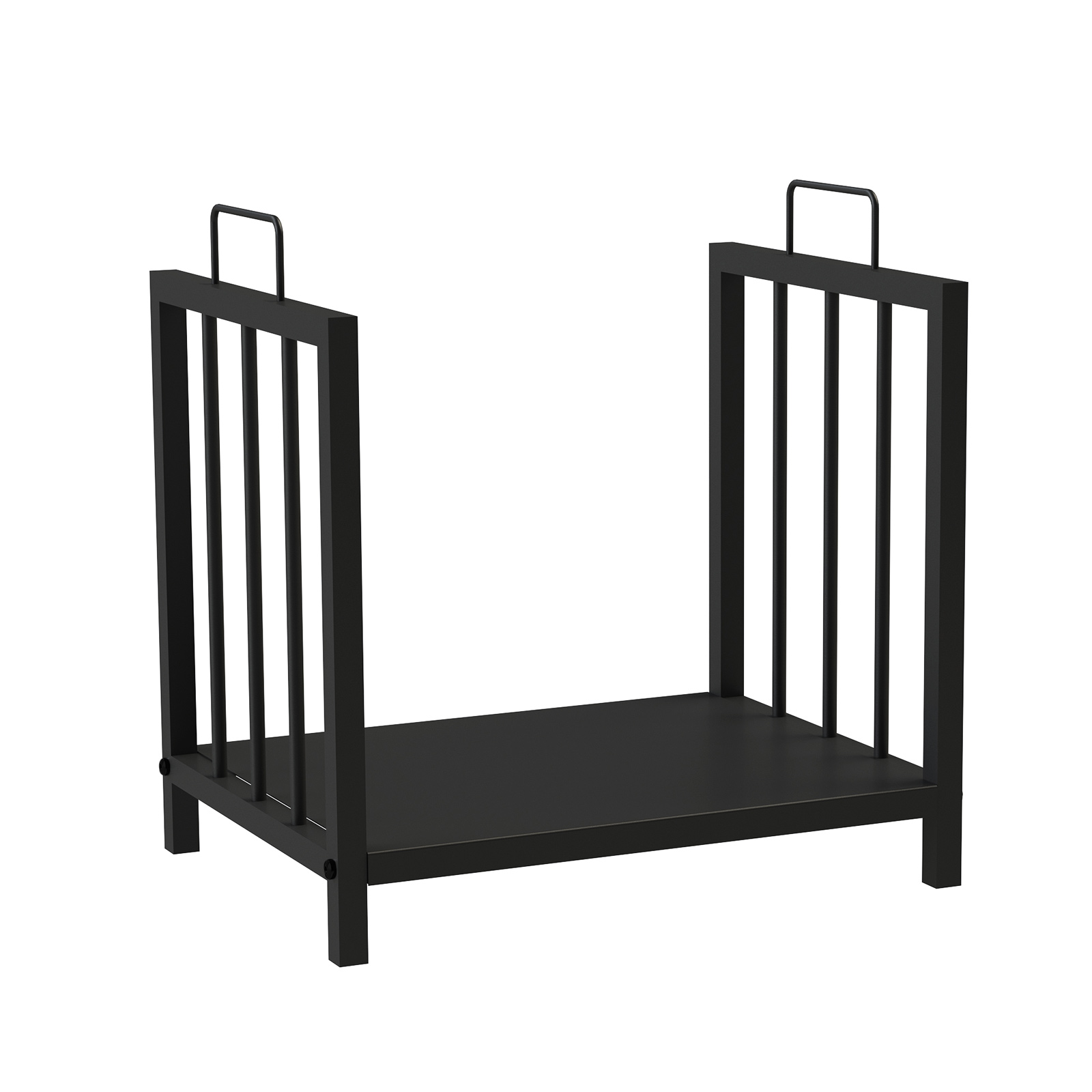 Cesto para Lenha de Interior Kekai Handle 43x33x45 cm Estrutura em Aço Galvanizado com Pegas e Suporte Inferior, cor Preto