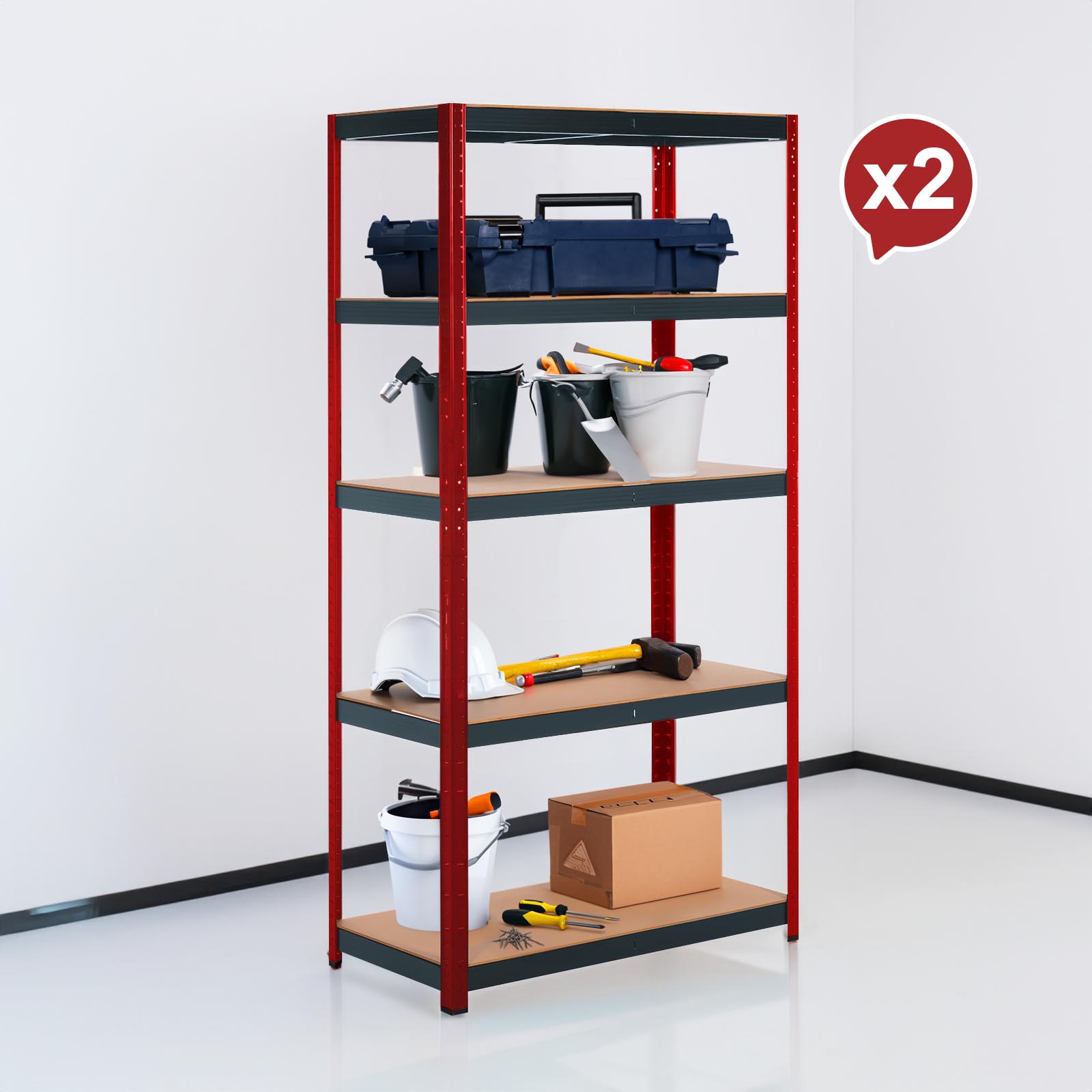 Conjunto de 2 Estantes Metálicas CATTERHOUSE Rack Cargo Advance 90 - 180x40x180 cm em Aço Galvanizado e MDF com Prateleiras Ajustáveis - Image 2