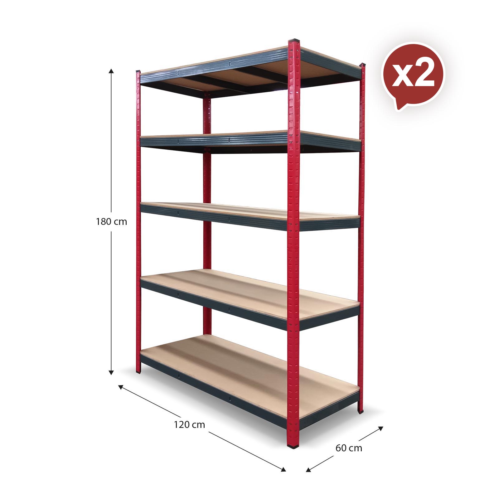 Conjunto de 2 Estantes Metálicas CATTERHOUSE Rack Cargo Advance 120 - 240x60x180 cm em Aço Galvanizado e MDF com Prateleiras Ajustáveis - Image 4