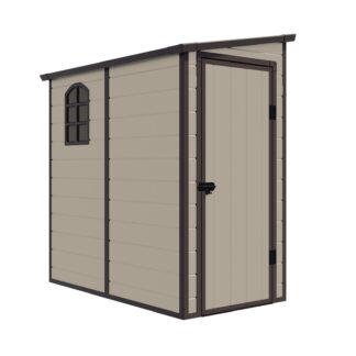 Caseta de Resina Gardiun Type Bege 2,12 m² Exterior 111x191x194 cm com Janela Lateral e Telhado Inclinado