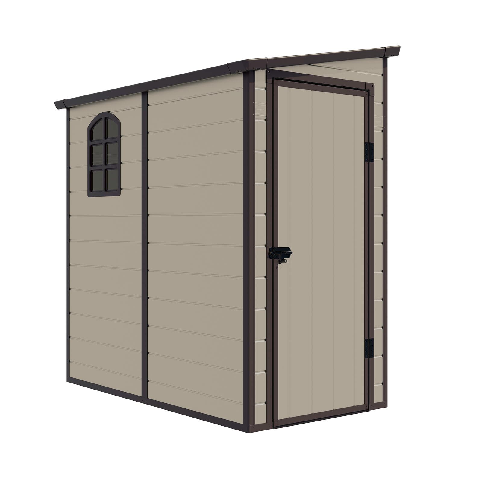 Caseta de Resina Gardiun Type Bege 2,12 m² Exterior 111x191x194 cm com Janela Lateral e Telhado Inclinado