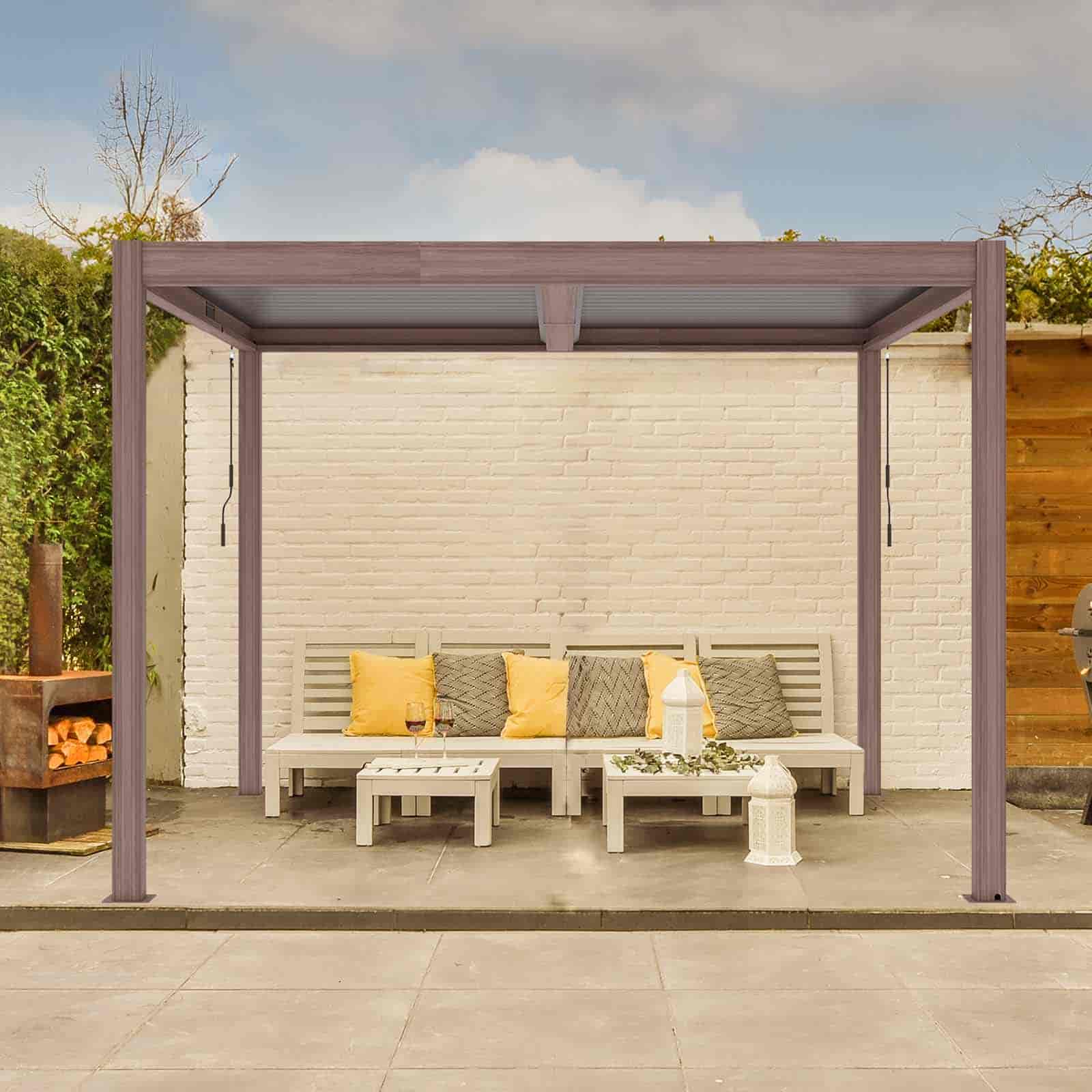 Pérgula Bioclimática Gardiun Hampshire 300x300x260 cm de 9 m² Caramanchão para Jardim | Fabricado em Alumínio e Aço Galvanizado | Efeito Madeira - Image 2