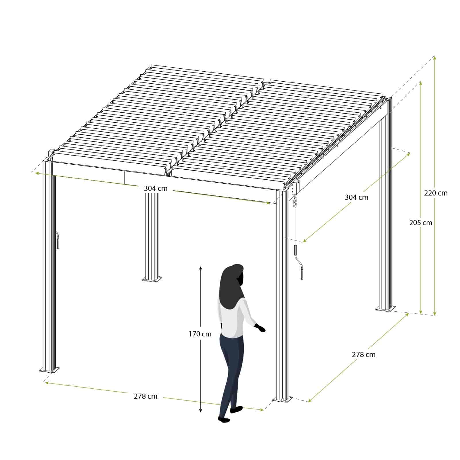 Pérgula Bioclimática Gardiun Hampshire 300x300x260 cm de 9 m² Caramanchão para Jardim | Fabricado em Alumínio e Aço Galvanizado | Efeito Madeira - Image 4