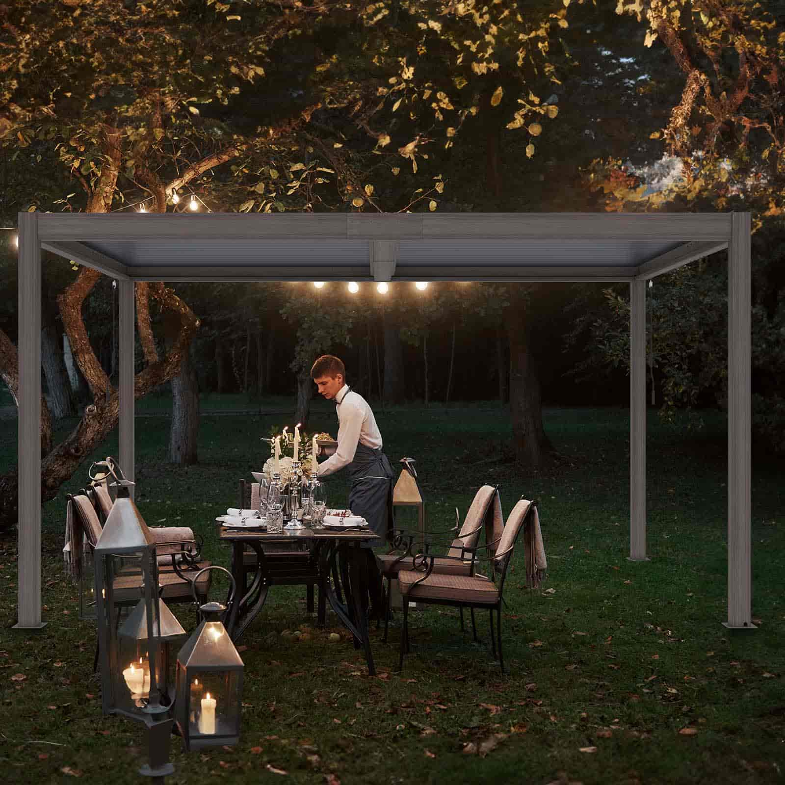 Pérgula Bioclimática Gardiun Hampshire 395x305x220 cm 12m² Caramanchão para Jardim | Fabricado em Alumínio e Aço Galvanizado | Efeito Madeira - Image 2