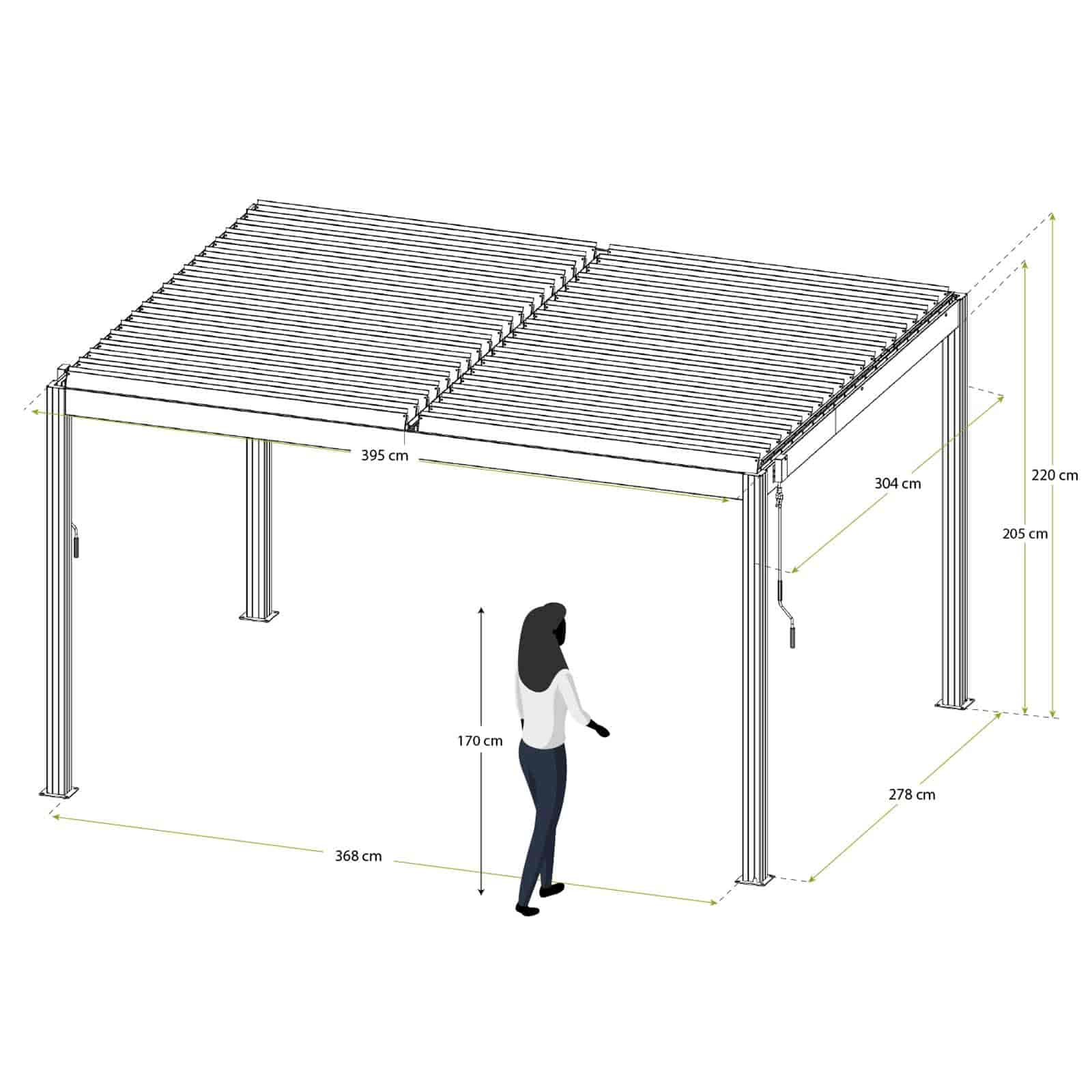 Pérgula Bioclimática Gardiun Hampshire 395x305x220 cm 12m² Caramanchão para Jardim | Fabricado em Alumínio e Aço Galvanizado | Efeito Madeira - Image 4