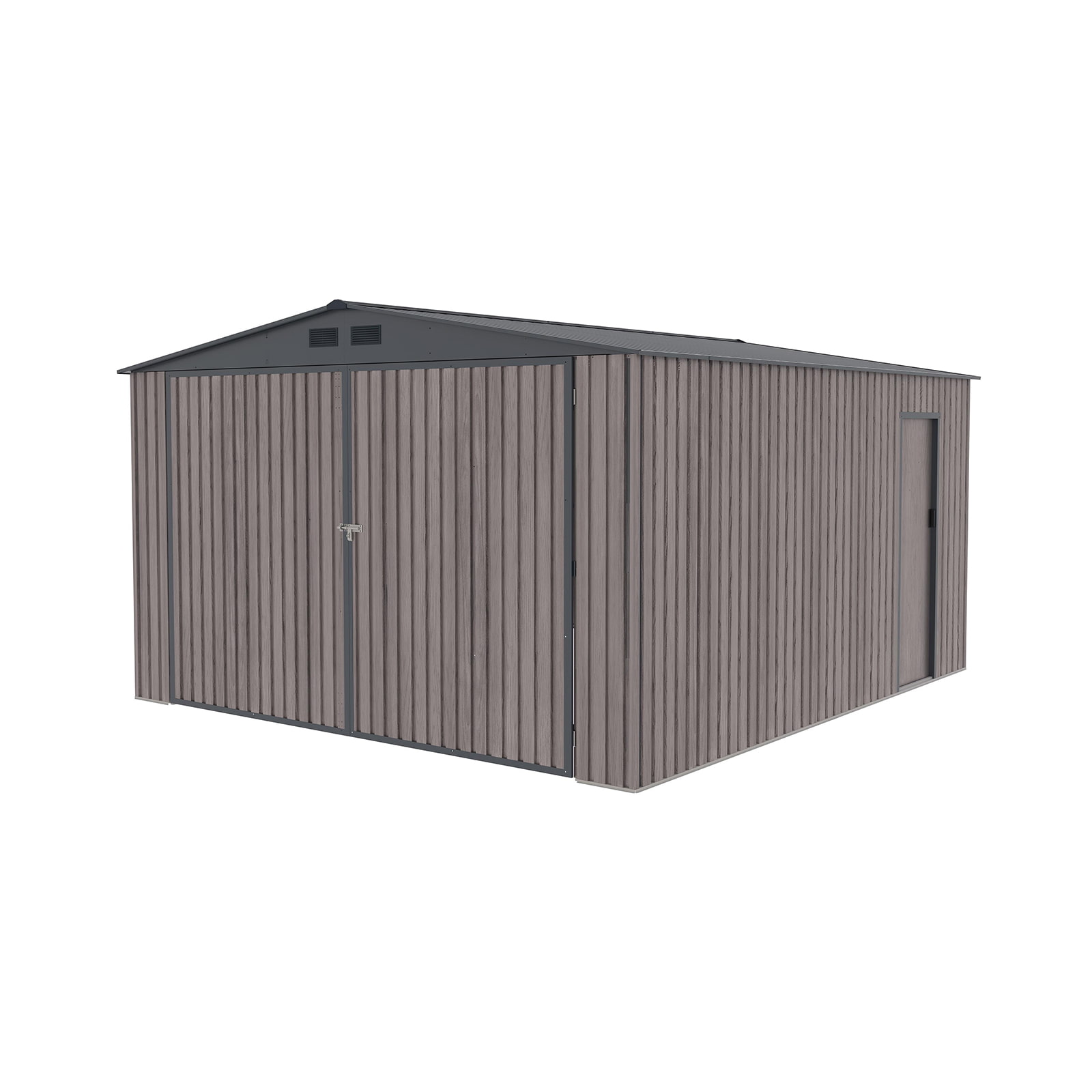Garagem Metálica Gardiun Surrey 15,96 m2 380x420x232 cm 1 Carro | Porta Dupla Abatível, Porta Lateral e Ventiladores | Efeito Madeira