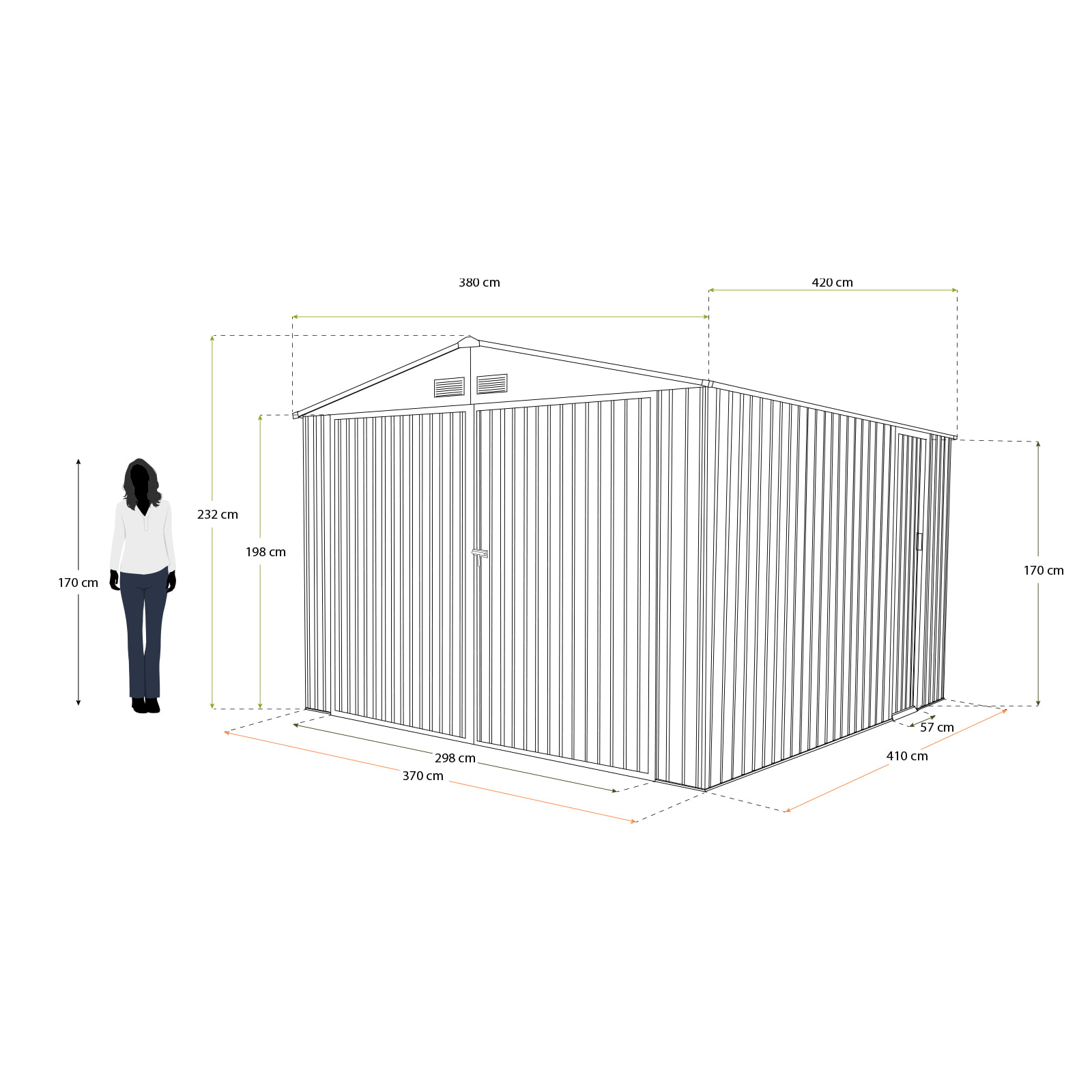 Garagem Metálica Gardiun Surrey 15,96 m2 380x420x232 cm 1 Carro | Porta Dupla Abatível, Porta Lateral e Ventiladores | Efeito Madeira - Image 4