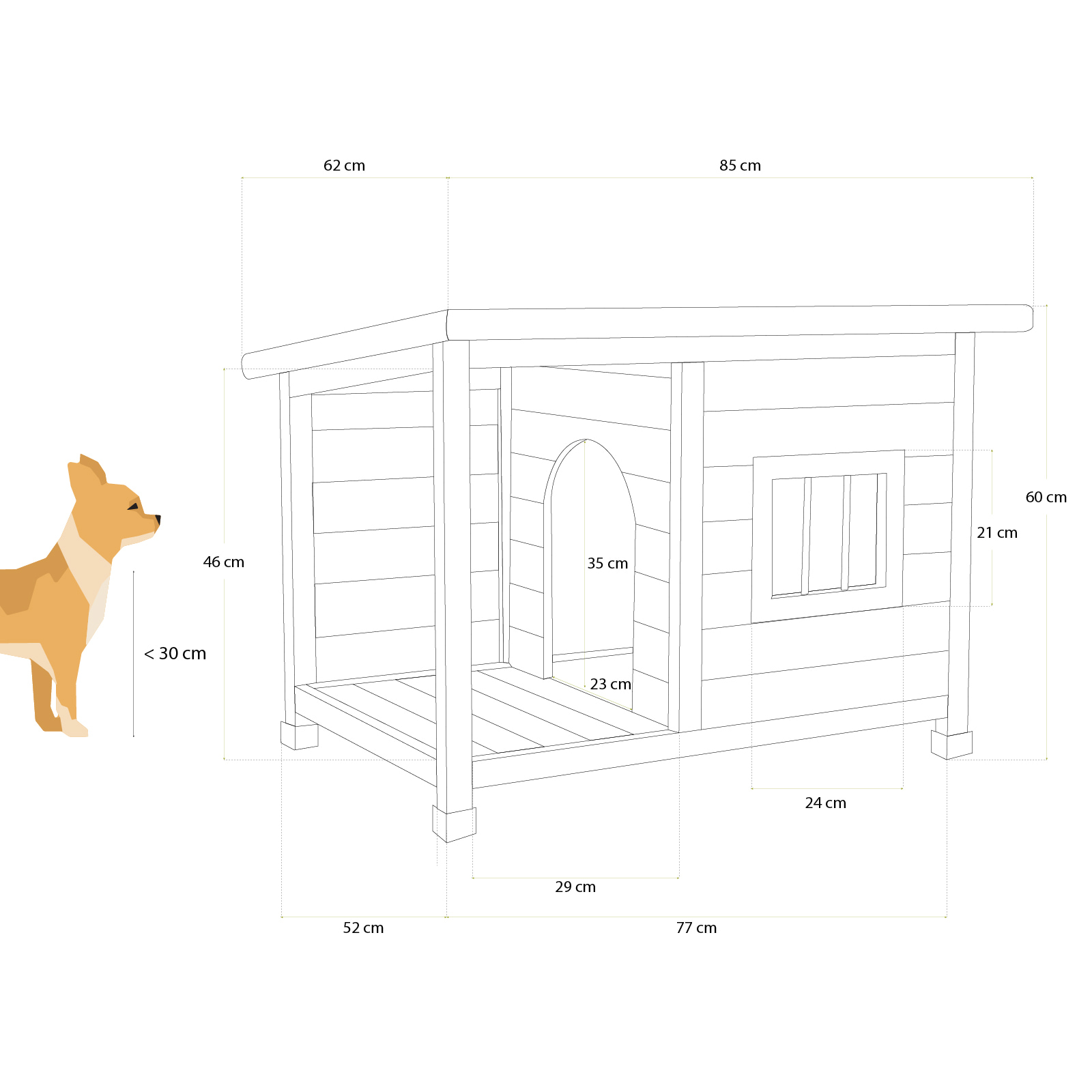 Casinha para Cães Pequenos Gardiun Dona 85x58x60 cm Acesso frontal - Superior com Tela Asfáltica | Dimensão da Porta 23x35 cm - Image 5