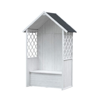 Banco Arcón de Exterior Gardiun Chloe Branco 147x76x225 cm Marquesina Telhado com Tecido Asfáltico | Proteção UV | Certificado FSC-Reach