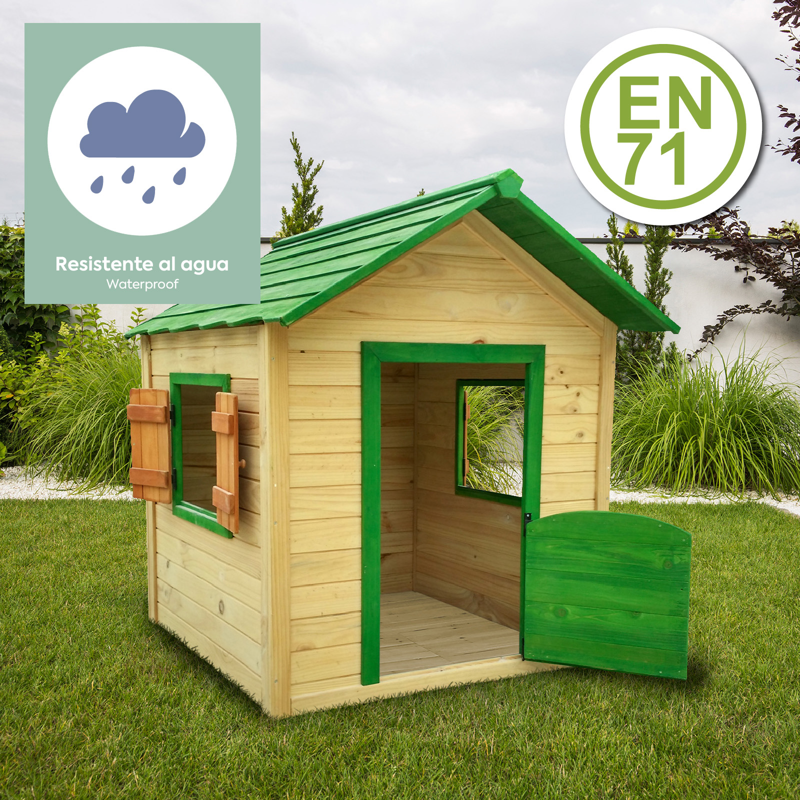 Casinha Infantil de Madeira Robincool Kela 1,6 m² de 116x138x132 cm com Porta Basculante, Janelas e Piso - Image 5