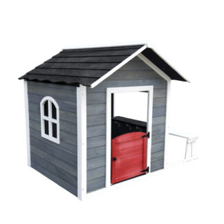 Casinha Infantil de Madeira Robincool Chloe 1,6 m² de 116x138x132 cm Design Aberto com Janelas e Banco Exterior
