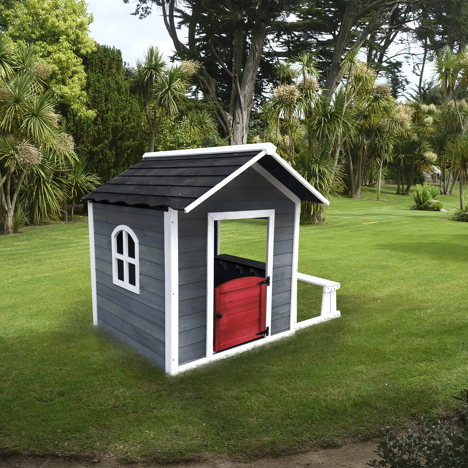 Casinha Infantil de Madeira Robincool Chloe 1,6 m² de 116x138x132 cm Design Aberto com Janelas e Banco Exterior - Image 2