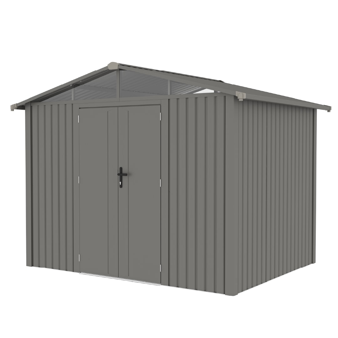 Caseta Metálica Gardiun Grunewald 7 m² Exterior 304x232x228 cm de aço com Janela Lateral e Porta Dupla 106x178 cm