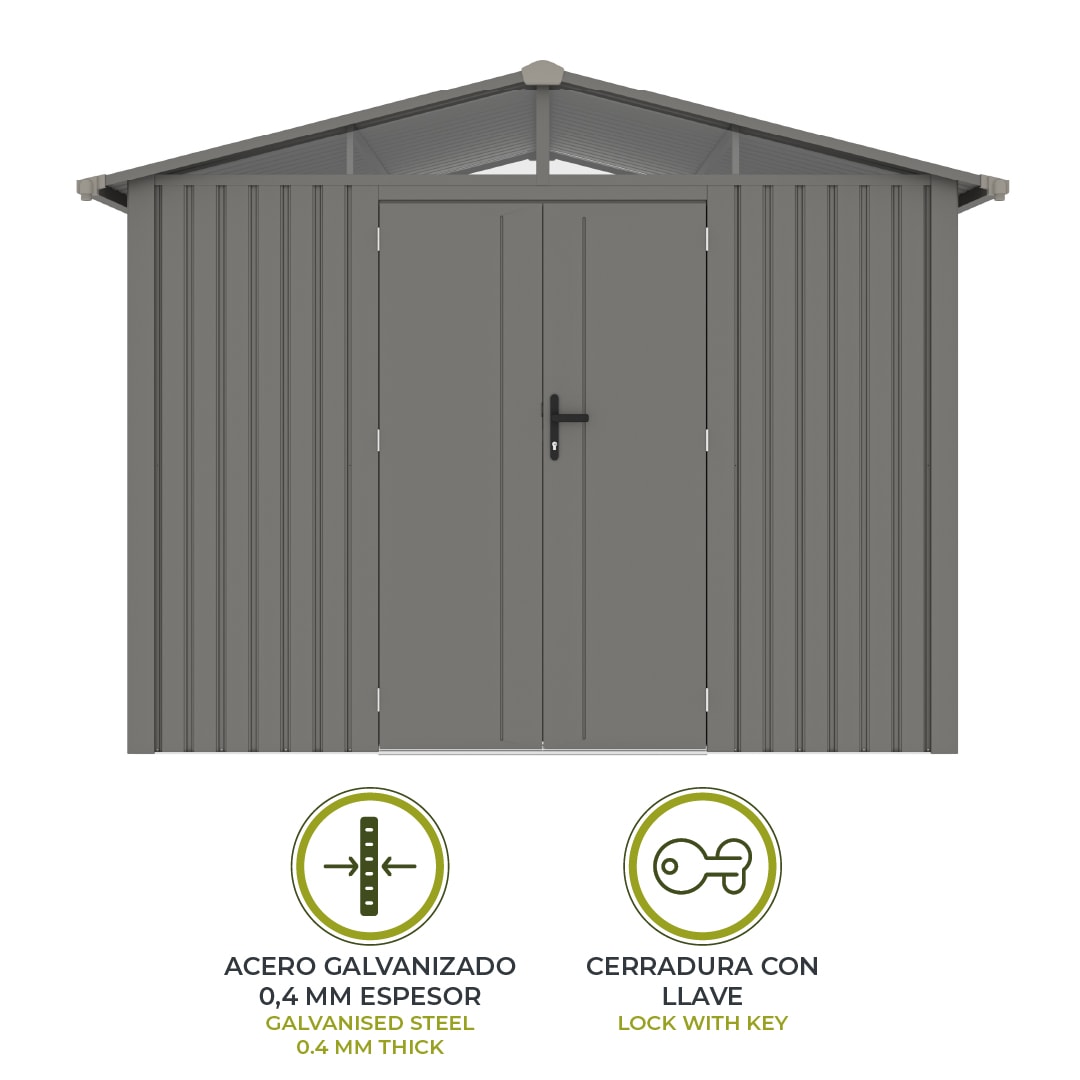 Caseta Metálica Gardiun Grunewald 7 m² Exterior 304x232x228 cm de aço com Janela Lateral e Porta Dupla 106x178 cm - Image 3