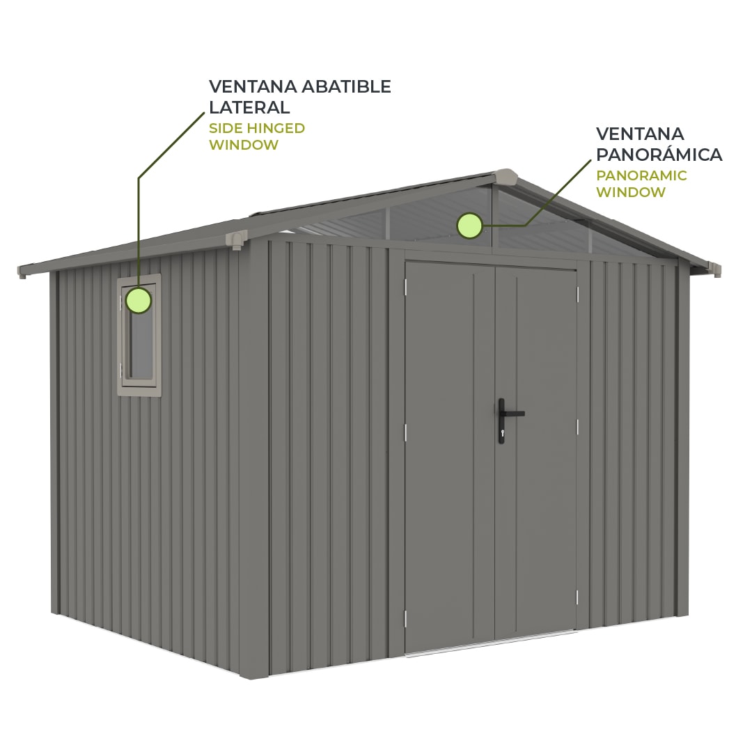 Caseta Metálica Gardiun Grunewald 7 m² Exterior 304x232x228 cm de aço com Janela Lateral e Porta Dupla 106x178 cm - Image 5