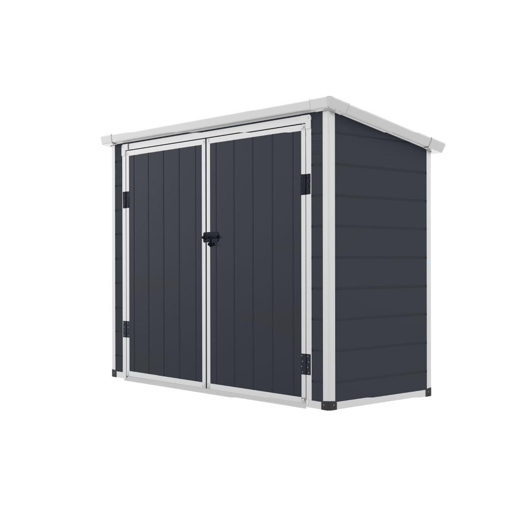 Caseta Cobertizo de Resina Gardiun Noa 199x90x149 cm 7,29 m2 Exterior com Piso e Porta Dupla de 156x139 cm Cor Antracite