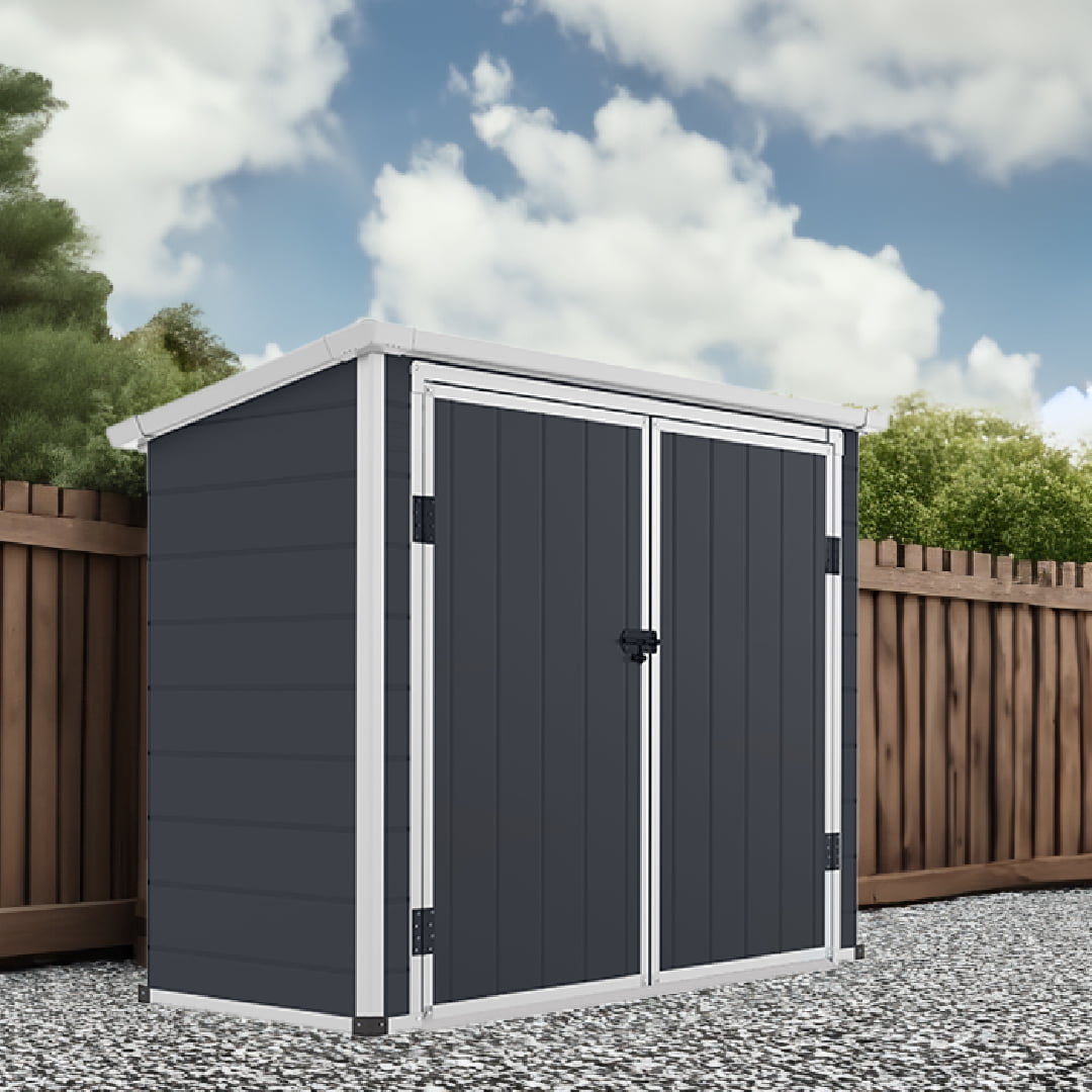 Caseta Cobertizo de Resina Gardiun Noa 199x90x149 cm 7,29 m2 Exterior com Piso e Porta Dupla de 156x139 cm Cor Antracite - Image 2