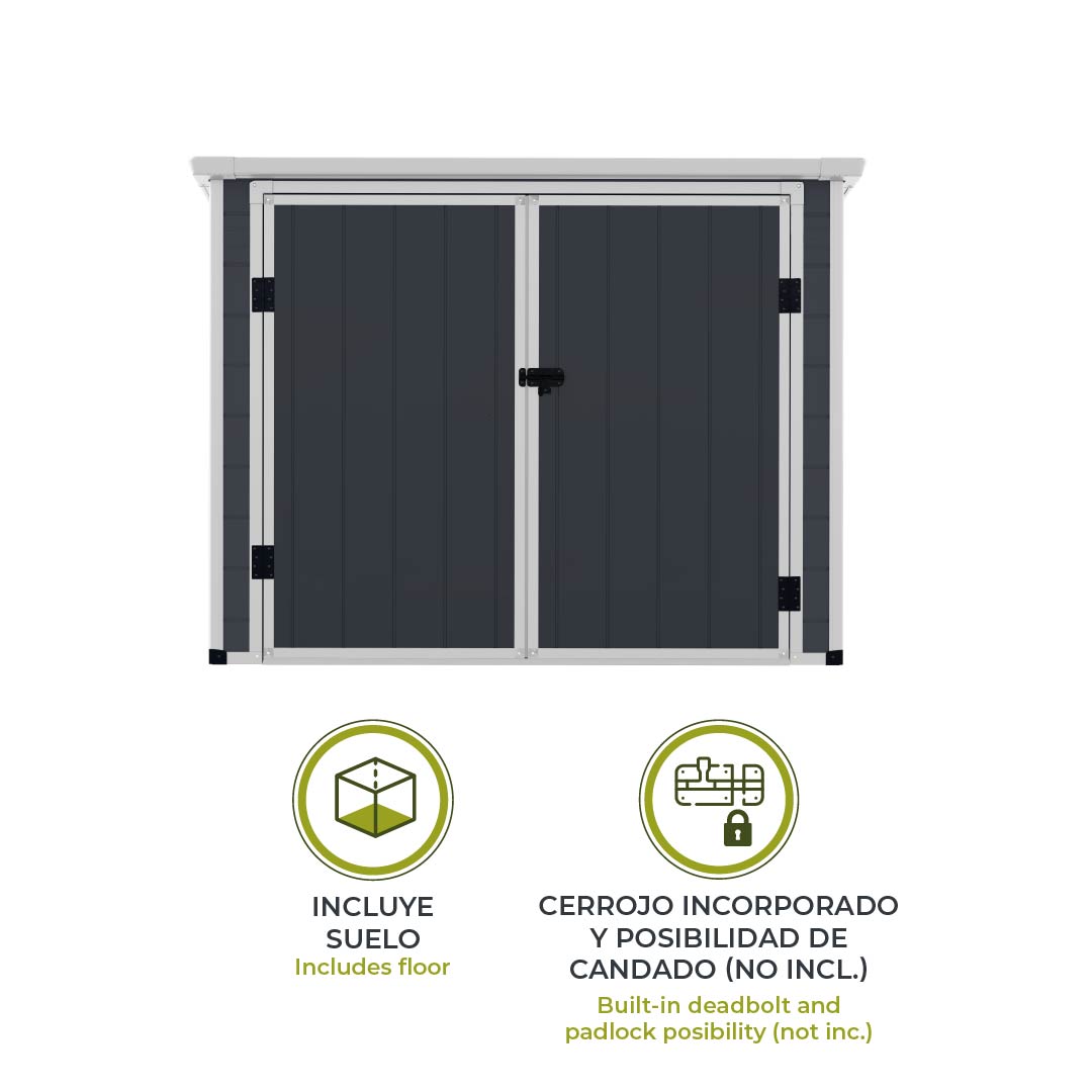 Caseta Cobertizo de Resina Gardiun Noa 199x90x149 cm 7,29 m2 Exterior com Piso e Porta Dupla de 156x139 cm Cor Antracite - Image 3