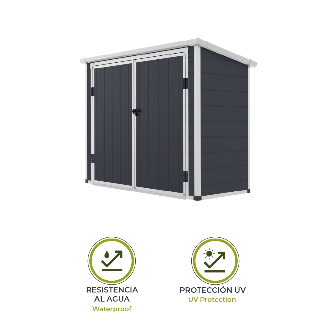 Caseta Cobertizo de Resina Gardiun Noa 199x90x149 cm 7,29 m2 Exterior com Piso e Porta Dupla de 156x139 cm Cor Antracite - Image 5