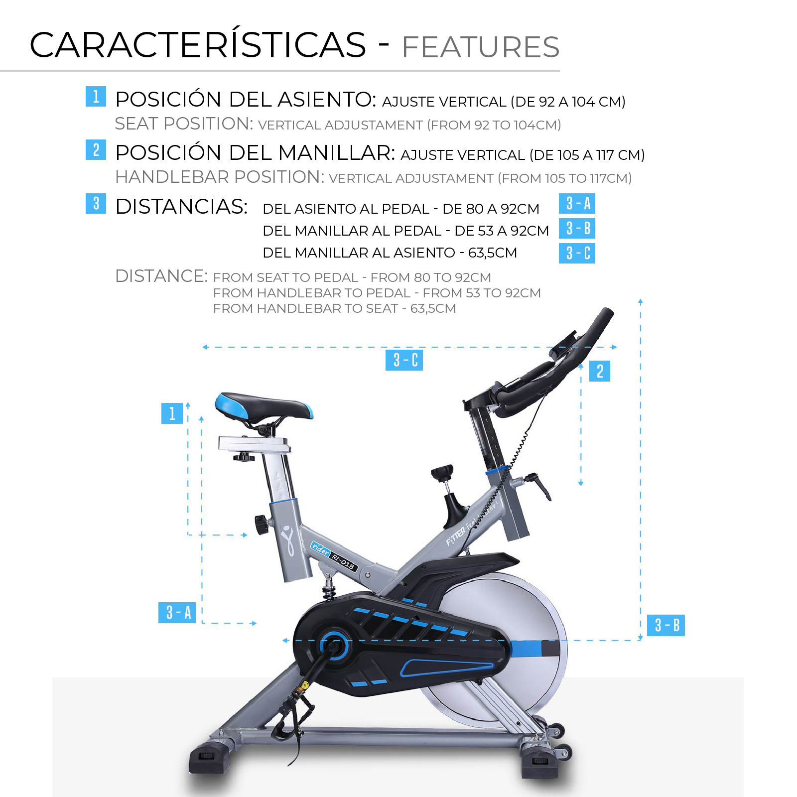 Bicicleta Ciclo Indoor Fytter Rider RI-01B 113x50x119 cm 7 funções, pulsómetro, inércia de 13 kg e resistência regulável - Image 3