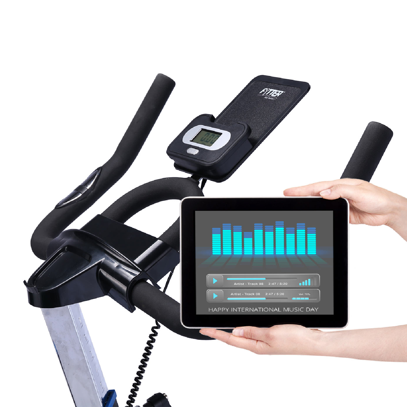 Bicicleta Ciclo Indoor Fytter Rider RI-01B 113x50x119 cm 7 funções, pulsómetro, inércia de 13 kg e resistência regulável - Image 5