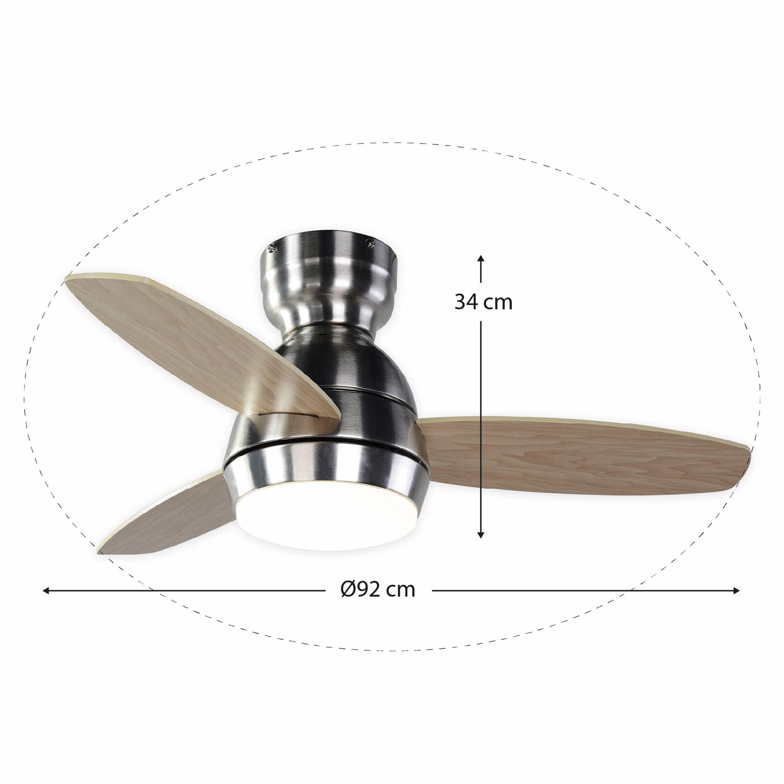 Ventilador de Teto Kekai Mistral DC 92x34 cm 55W prateado com pás de madeira, Luz regulável, Temporizador e Controle remoto - Image 4